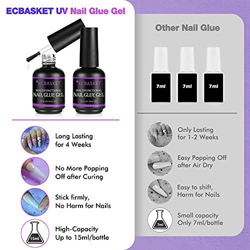 Nail Glue for Acrylic Nails, Brush on Nail Glue 15ML, 3 in 1 Acrylic Nail Glu...