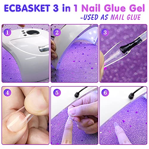 Nail Glue for Acrylic Nails, Brush on Nail Glue 15ML, 3 in 1 Acrylic Nail Glu...