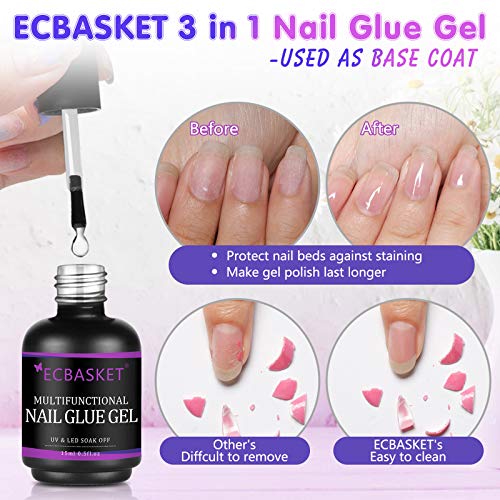 Nail Glue for Acrylic Nails, Brush on Nail Glue 15ML, 3 in 1 Acrylic Nail Glu...