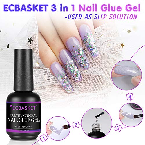 Nail Glue for Acrylic Nails, Brush on Nail Glue 15ML, 3 in 1 Acrylic Nail Glu...