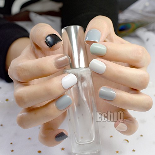 10 Sets Different Candy False Nails Short Square Pure Color Nails 10 kits Sim...