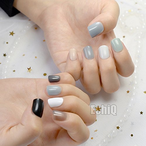 10 Sets Different Candy False Nails Short Square Pure Color Nails 10 kits Sim...