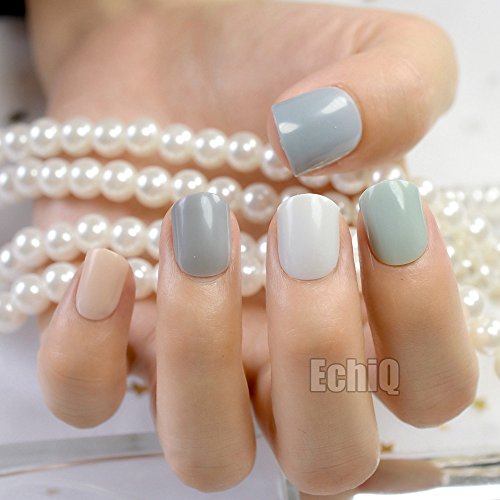 10 Sets Different Candy False Nails Short Square Pure Color Nails 10 kits Sim...