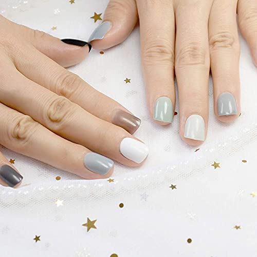 10 Sets Different Candy False Nails Short Square Pure Color Nails 10 kits Sim...