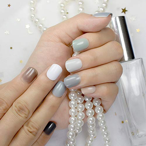 10 Sets Different Candy False Nails Short Square Pure Color Nails 10 kits Sim...