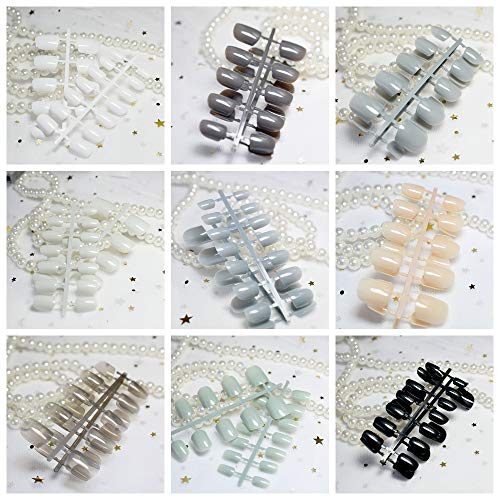 10 Sets Different Candy False Nails Short Square Pure Color Nails 10 kits Sim...