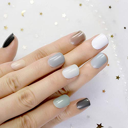 10 Sets Different Candy False Nails Short Square Pure Color Nails 10 kits Sim...