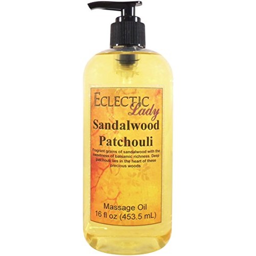 Sandalwood Patchouli Massage Oil, 16 oz, With Sweet Almond Oil and Organic Jo...