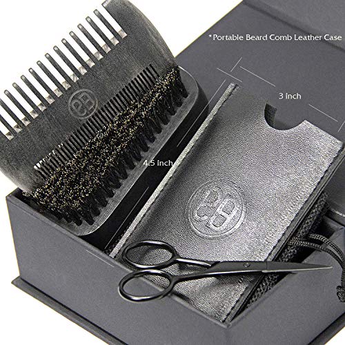 Beard Brush & Beard Comb Kit, Natural Boar Bristle Brush, Authentic Sandalwoo...