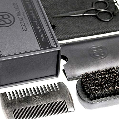 Beard Brush & Beard Comb Kit, Natural Boar Bristle Brush, Authentic Sandalwoo...