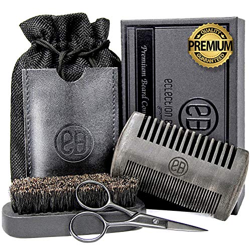 Beard Brush & Beard Comb Kit, Natural Boar Bristle Brush, Authentic Sandalwoo...