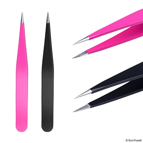 Tweezers - 2 Sets - Slant/Pointed/Flat - High Precision - Pluck Eyebrows, App...