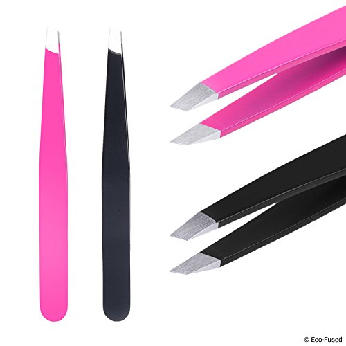 Tweezers - 2 Sets - Slant/Pointed/Flat - High Precision - Pluck Eyebrows, App...