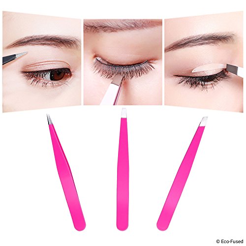 Tweezers - 2 Sets - Slant/Pointed/Flat - High Precision - Pluck Eyebrows, App...