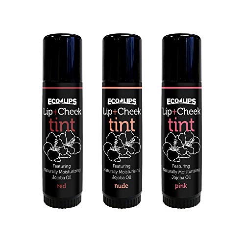 Eco Lips Lip and Cheek Tint Variety Pack - Vegan (Pink, Red and Nude)