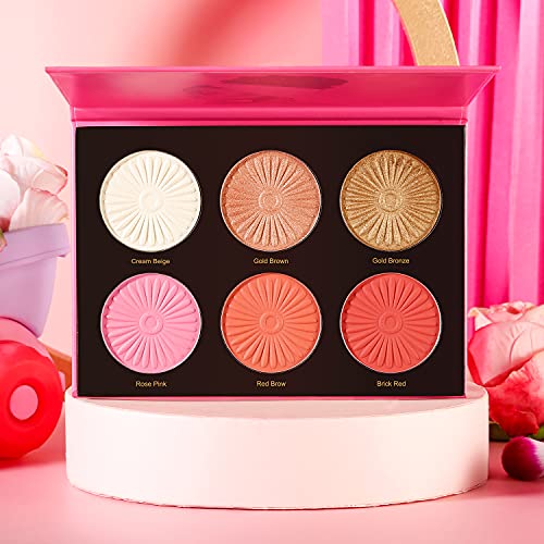 Blush Highlighter Palette, DE’LANCI 6 Color Blushes Highlighter Bronzer Makeu...