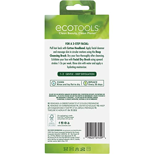 EcoTools Cleanse & Prep 3 Piece Kit, Includes Facial Cleansing Scubber Brush,...