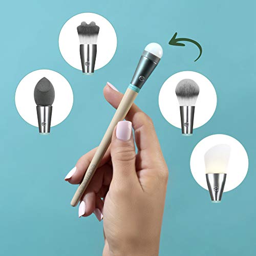 EcoTools Wake Up + Glow Interchangeables Makeup Brush Set with Case, With Bea...