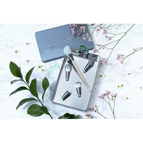 EcoTools Wake Up + Glow Interchangeables Makeup Brush Set with Case, With Bea...