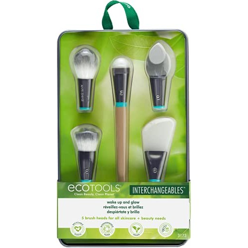 EcoTools Wake Up + Glow Interchangeables Makeup Brush Set with Case, With Bea...