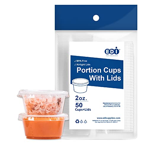 EDI Clear Disposable Plastic Portion Cups/Souffle Cups with Lids (50, 2 OZ)