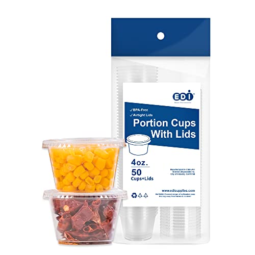 EDI Clear Plastic Disposable Portion Cups with Lids, 4 Ounce (50 Count)