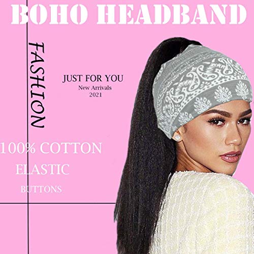 Boho Button Headband Women Wide Nurse Mask Hair Band with Button Boho Elastic...
