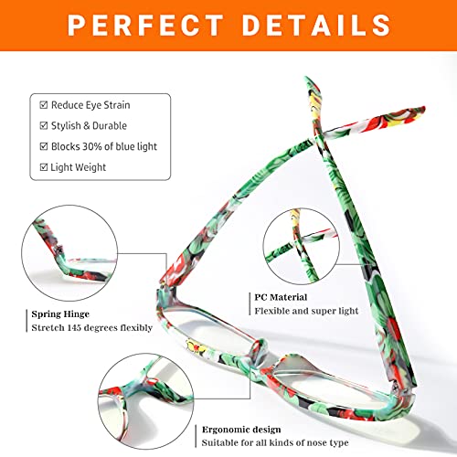 Reading Glasses w/Blue Light Blocking Eyeglasses, Floral Design Classic Sprin...