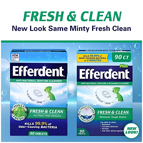 Efferdent Anti-Bacterial Denture Cleanser Tablets, Mint, 90 Count