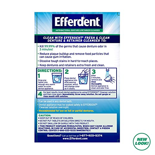 Efferdent Anti-Bacterial Denture Cleanser Tablets, Mint, 90 Count