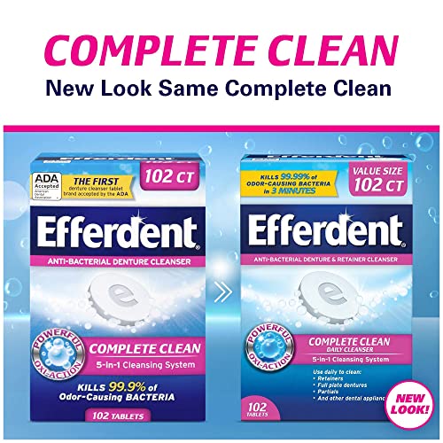 Efferdent Denture Cleanser Tablets, Complete Clean, Cleanser for Retainer and...