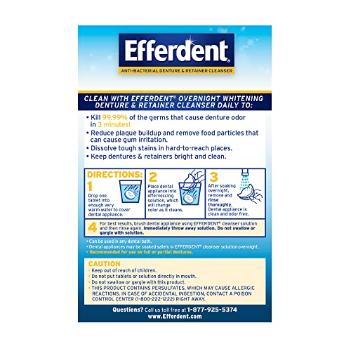 Efferdent PM Denture Cleanser Tablets, Overnight Whitening, 126 Count