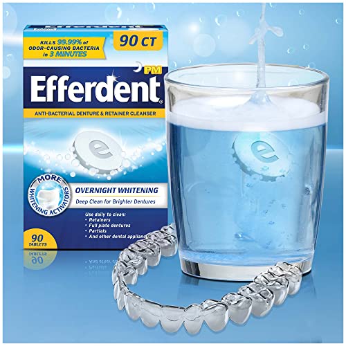 Efferdent PM Denture Cleanser Tablets, Overnight Whitening, 90 Count