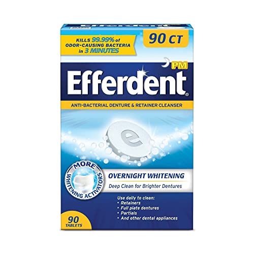 Efferdent PM Denture Cleanser Tablets, Overnight Whitening, 90 Count