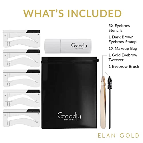 GOODLY by ELAN Gold Eyebrow Stamp Stencil Kit w/ Bonus Eyebrow Tweezer Includ...
