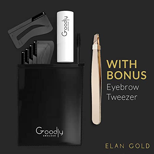GOODLY by ELAN Gold Eyebrow Stamp Stencil Kit w/ Bonus Eyebrow Tweezer Includ...