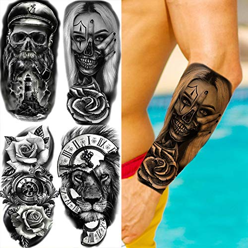 EGMBGM 22 Sheets Halloween Skull Temporary Tattoos For Women Neck 3D Pirate C...