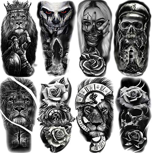EGMBGM 22 Sheets Halloween Skull Temporary Tattoos For Women Neck 3D Pirate C...