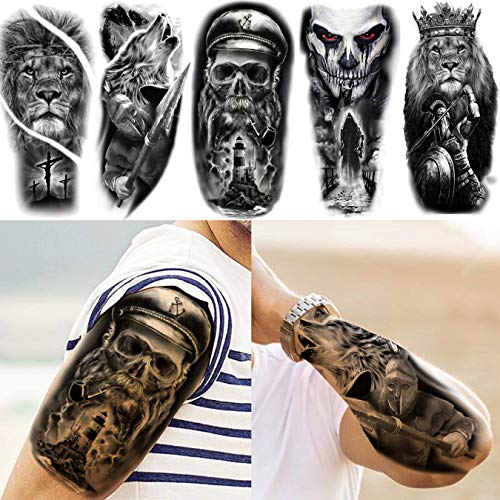 EGMBGM 22 Sheets Halloween Skull Temporary Tattoos For Women Neck 3D Pirate C...