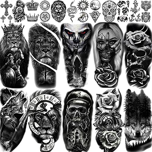 EGMBGM 22 Sheets Halloween Skull Temporary Tattoos For Women Neck 3D Pirate C...