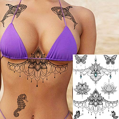 EGMBGM 28 Sheets Tribal Henna Temporary Tattoos For Women Girls, Waterproof F...