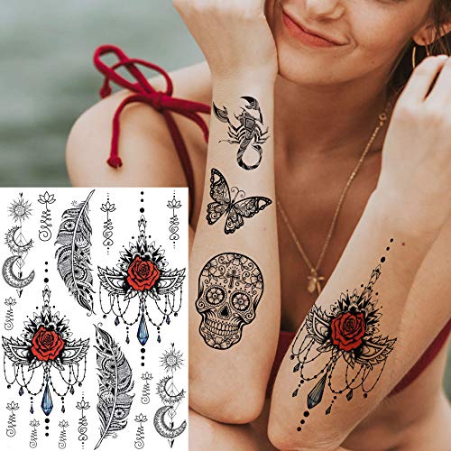 EGMBGM 28 Sheets Tribal Henna Temporary Tattoos For Women Girls, Waterproof F...