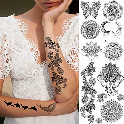 EGMBGM 28 Sheets Tribal Henna Temporary Tattoos For Women Girls, Waterproof F...