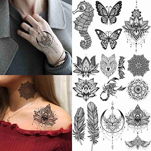 EGMBGM 28 Sheets Tribal Henna Temporary Tattoos For Women Girls, Waterproof F...