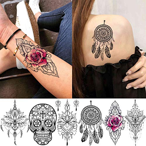 EGMBGM 28 Sheets Tribal Henna Temporary Tattoos For Women Girls, Waterproof F...