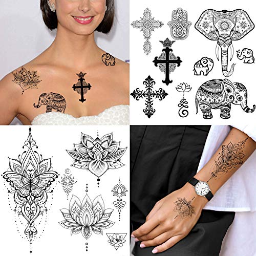 EGMBGM 28 Sheets Tribal Henna Temporary Tattoos For Women Girls, Waterproof F...