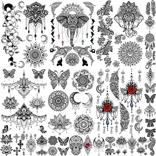 EGMBGM 28 Sheets Tribal Henna Temporary Tattoos For Women Girls, Waterproof F...