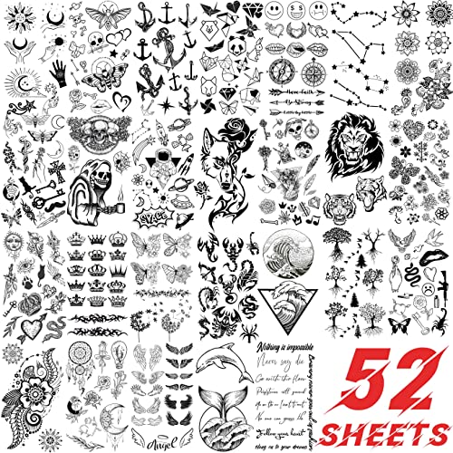 EGMBGM 52 Sheets Tiny Small Temporary Tattoos For Kids Boys Girls, Tribal Ani...