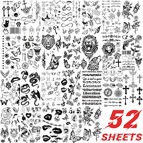 EGMBGM 52 Sheets Tiny Small Temporary Tattoos For Kids Boys Girls, Tribal Ani...