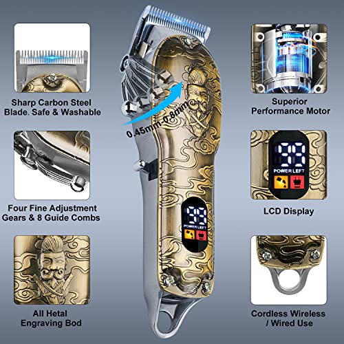 Hair Clippers for Men Professional Cordless Barber Trimmer Set ,T-Blade/Nose ...